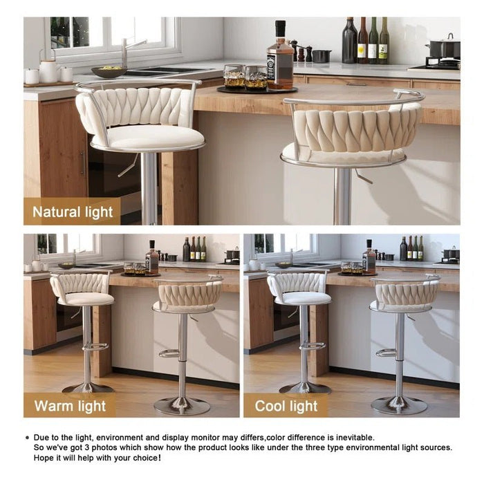 SERENITà Silver Swivel Upholstered Velvet Adjustable Height Counter Stool with Metal Frame White (Set of 2) - Amazingooh Wholesale