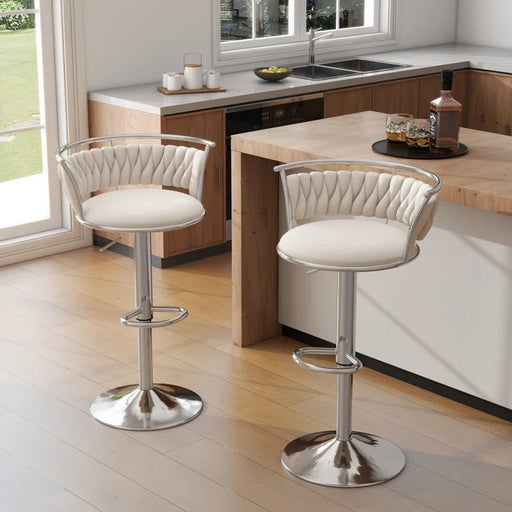 SERENITà Silver Swivel Upholstered Velvet Adjustable Height Counter Stool with Metal Frame White (Set of 2) - Amazingooh Wholesale