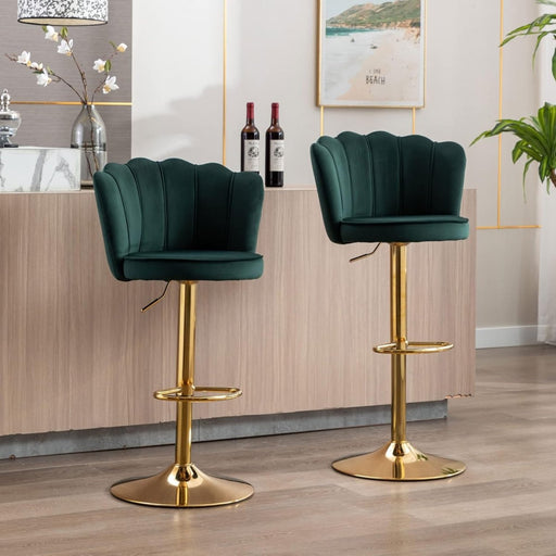 SERENITà Swivel Bar Stools Bar Height Set of 2 Adjustable Upholstered Counter Barstool Velvet Bar Chairs with Back/Gold Base for Kitchen Island/Bar/Cafe - Emerald Green - Amazingooh Wholesale