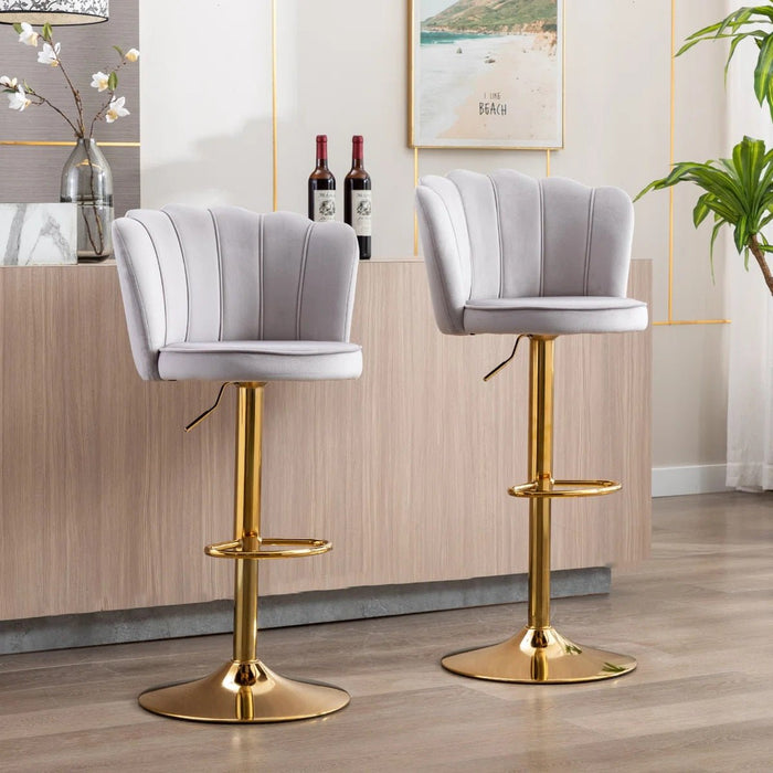 SERENITà Swivel Bar Stools Bar Height Set of 2 Adjustable Upholstered Counter Barstool Velvet Bar Chairs with Back/Gold Base for Kitchen Island/Bar/Cafe - Grey - Amazingooh Wholesale