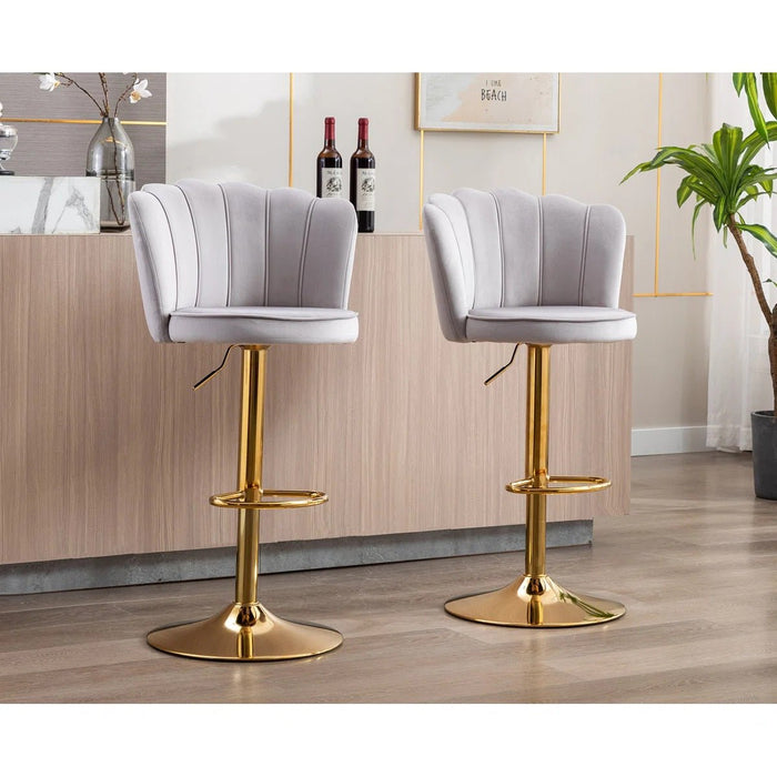 SERENITà Swivel Bar Stools Bar Height Set of 2 Adjustable Upholstered Counter Barstool Velvet Bar Chairs with Back/Gold Base for Kitchen Island/Bar/Cafe - Grey - Amazingooh Wholesale