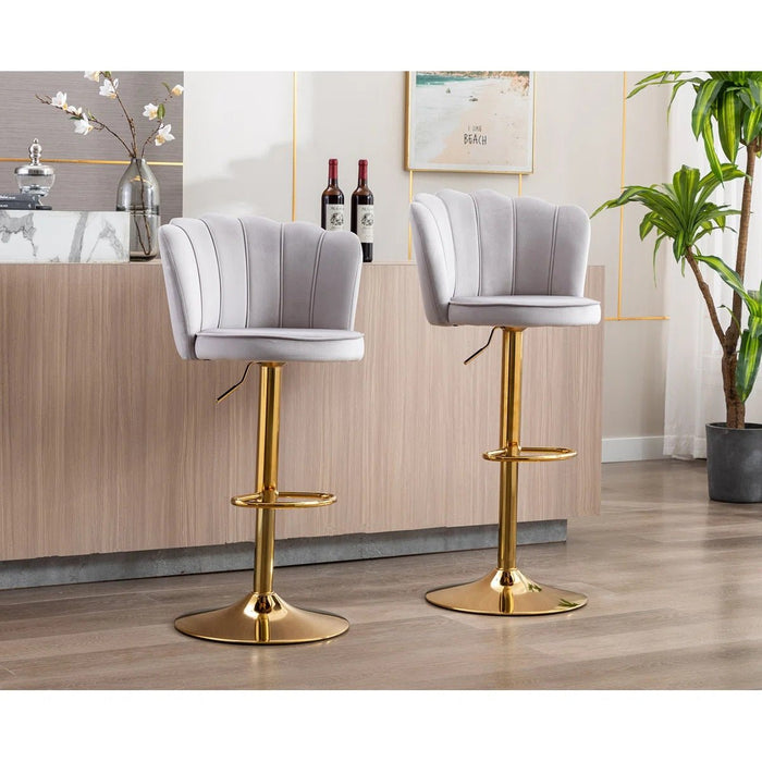 SERENITà Swivel Bar Stools Bar Height Set of 2 Adjustable Upholstered Counter Barstool Velvet Bar Chairs with Back/Gold Base for Kitchen Island/Bar/Cafe - Grey - Amazingooh Wholesale