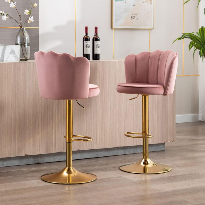 SERENITà Swivel Bar Stools Bar Height Set of 2 Adjustable Upholstered Counter Barstool Velvet Bar Chairs with Back/Gold Base for Kitchen Island/Bar/Cafe - Pink - Amazingooh Wholesale