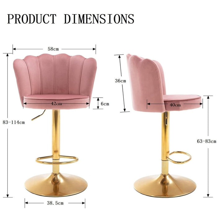 SERENITà Swivel Bar Stools Bar Height Set of 2 Adjustable Upholstered Counter Barstool Velvet Bar Chairs with Back/Gold Base for Kitchen Island/Bar/Cafe - Pink - Amazingooh Wholesale