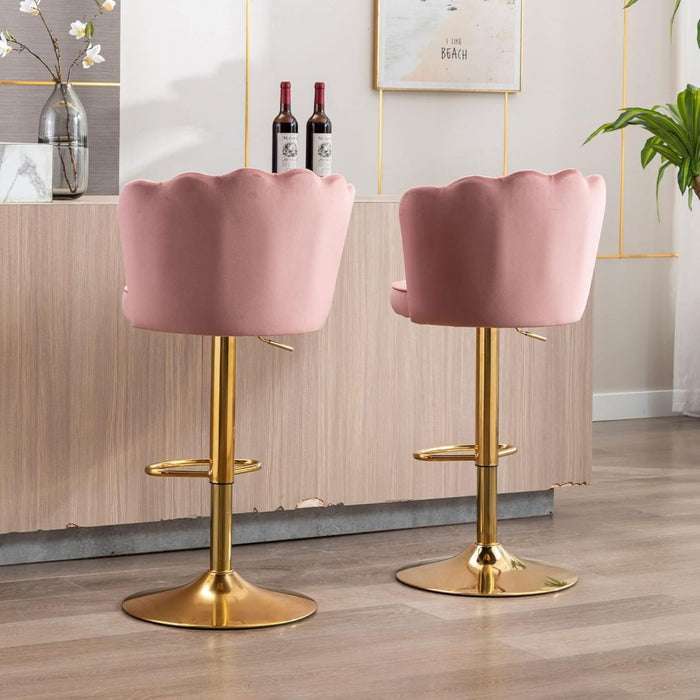 SERENITà Swivel Bar Stools Bar Height Set of 2 Adjustable Upholstered Counter Barstool Velvet Bar Chairs with Back/Gold Base for Kitchen Island/Bar/Cafe - Pink - Amazingooh Wholesale
