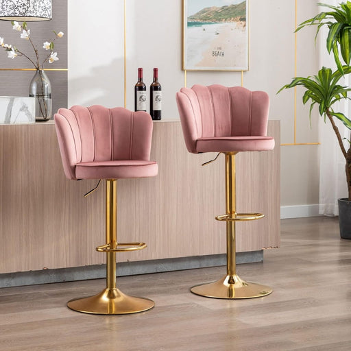 SERENITà Swivel Bar Stools Bar Height Set of 2 Adjustable Upholstered Counter Barstool Velvet Bar Chairs with Back/Gold Base for Kitchen Island/Bar/Cafe - Pink - Amazingooh Wholesale