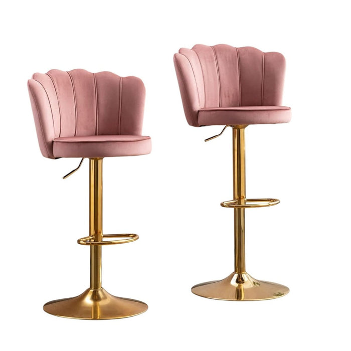 SERENITà Swivel Bar Stools Bar Height Set of 2 Adjustable Upholstered Counter Barstool Velvet Bar Chairs with Back/Gold Base for Kitchen Island/Bar/Cafe - Pink - Amazingooh Wholesale