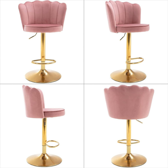 SERENITà Swivel Bar Stools Bar Height Set of 2 Adjustable Upholstered Counter Barstool Velvet Bar Chairs with Back/Gold Base for Kitchen Island/Bar/Cafe - Pink - Amazingooh Wholesale