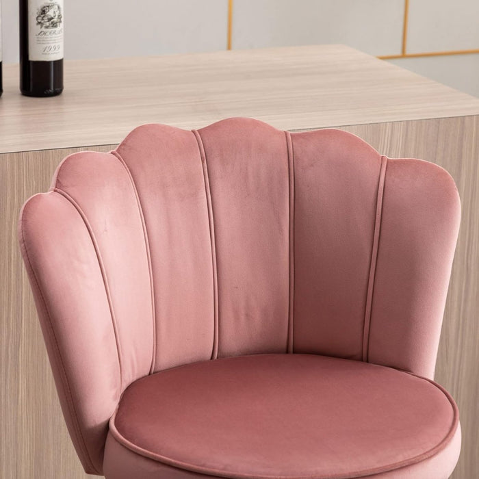 SERENITà Swivel Bar Stools Bar Height Set of 2 Adjustable Upholstered Counter Barstool Velvet Bar Chairs with Back/Gold Base for Kitchen Island/Bar/Cafe - Pink - Amazingooh Wholesale