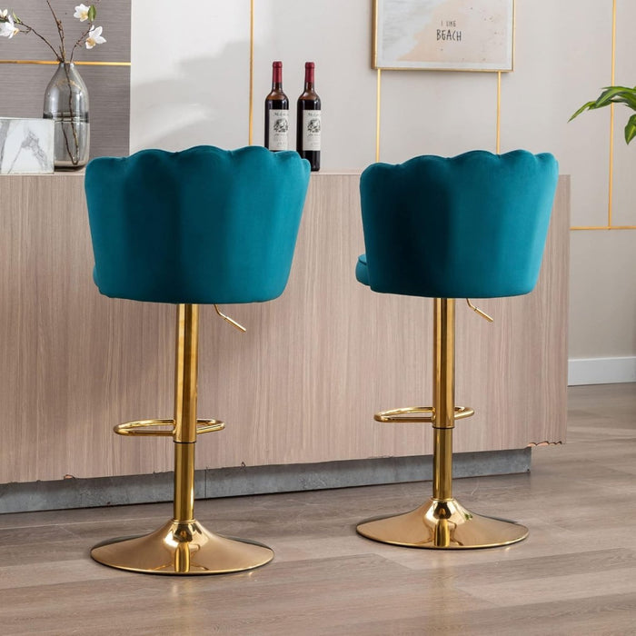 SERENITà Swivel Bar Stools Bar Height Set of 2 Adjustable Upholstered Counter Barstool Velvet Bar Chairs with Back/Gold Base for Kitchen Island/Bar/Cafe - Teal Blue - Amazingooh Wholesale