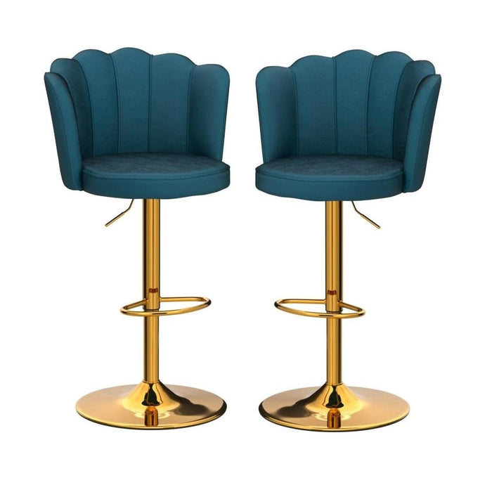 SERENITà Swivel Bar Stools Bar Height Set of 2 Adjustable Upholstered Counter Barstool Velvet Bar Chairs with Back/Gold Base for Kitchen Island/Bar/Cafe - Teal Blue - Amazingooh Wholesale