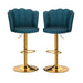 SERENITà Swivel Bar Stools Bar Height Set of 2 Adjustable Upholstered Counter Barstool Velvet Bar Chairs with Back/Gold Base for Kitchen Island/Bar/Cafe - Teal Blue - Amazingooh Wholesale