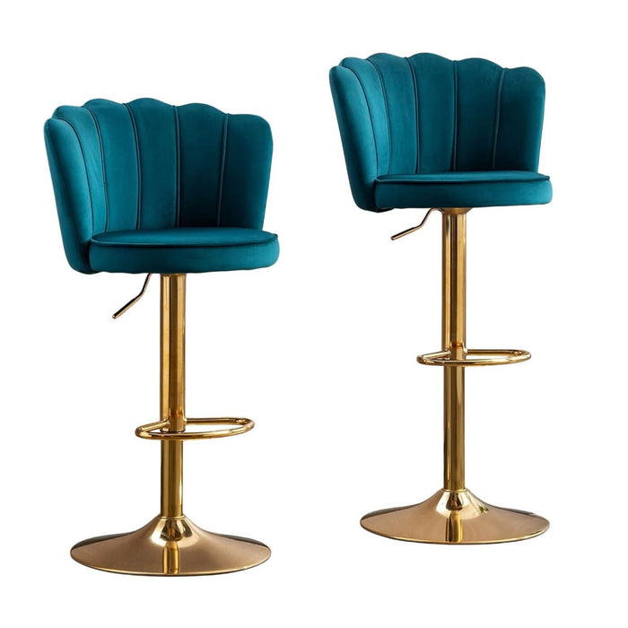 SERENITà Swivel Bar Stools Bar Height Set of 2 Adjustable Upholstered Counter Barstool Velvet Bar Chairs with Back/Gold Base for Kitchen Island/Bar/Cafe - Teal Blue - Amazingooh Wholesale