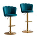SERENITà Swivel Bar Stools Bar Height Set of 2 Adjustable Upholstered Counter Barstool Velvet Bar Chairs with Back/Gold Base for Kitchen Island/Bar/Cafe - Teal Blue - Amazingooh Wholesale