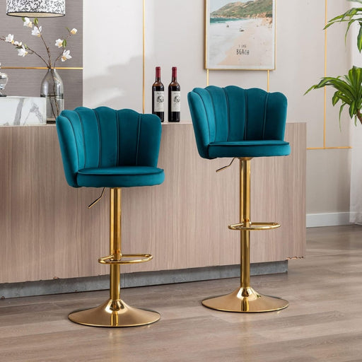 SERENITà Swivel Bar Stools Bar Height Set of 2 Adjustable Upholstered Counter Barstool Velvet Bar Chairs with Back/Gold Base for Kitchen Island/Bar/Cafe - Teal Blue - Amazingooh Wholesale