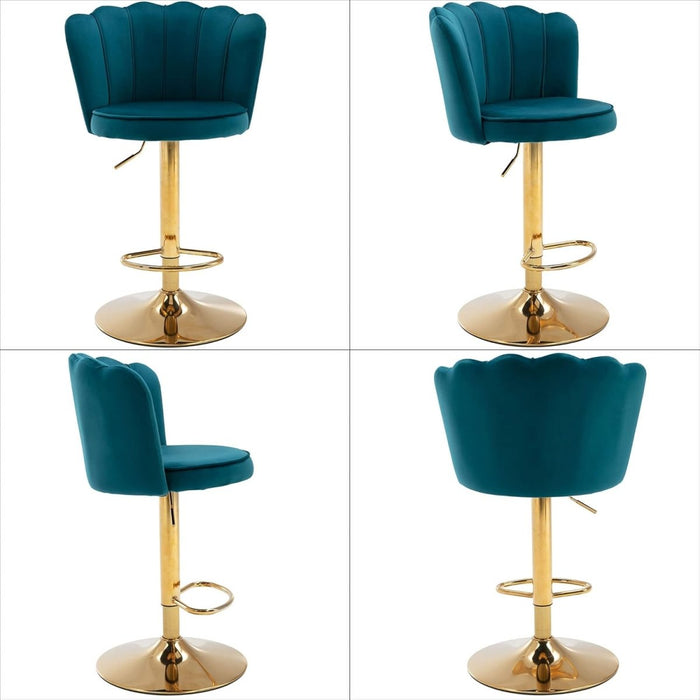 SERENITà Swivel Bar Stools Bar Height Set of 2 Adjustable Upholstered Counter Barstool Velvet Bar Chairs with Back/Gold Base for Kitchen Island/Bar/Cafe - Teal Blue - Amazingooh Wholesale
