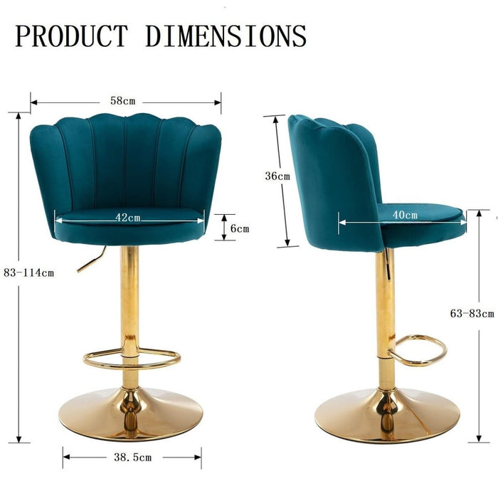 SERENITà Swivel Bar Stools Bar Height Set of 2 Adjustable Upholstered Counter Barstool Velvet Bar Chairs with Back/Gold Base for Kitchen Island/Bar/Cafe - Teal Blue - Amazingooh Wholesale