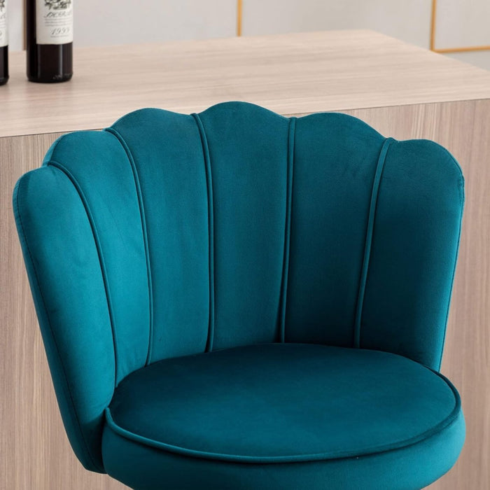 SERENITà Swivel Bar Stools Bar Height Set of 2 Adjustable Upholstered Counter Barstool Velvet Bar Chairs with Back/Gold Base for Kitchen Island/Bar/Cafe - Teal Blue - Amazingooh Wholesale