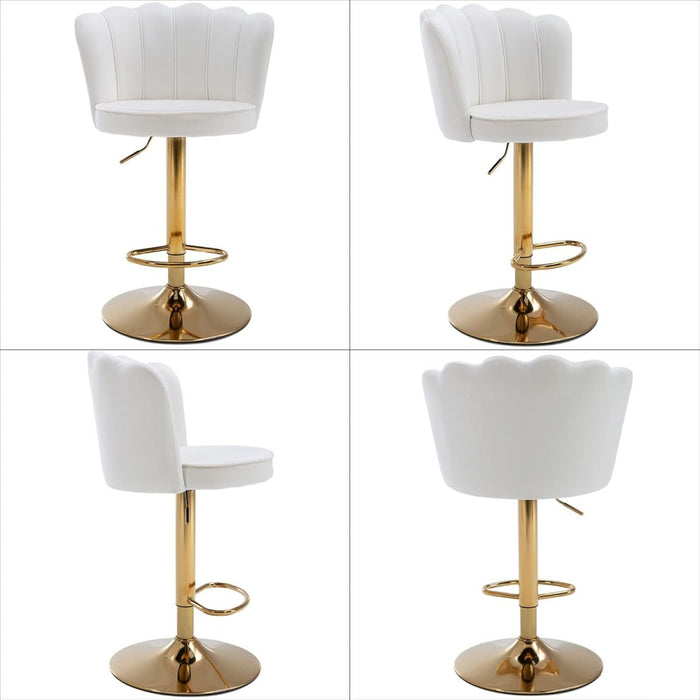 SERENITà Swivel Bar Stools Bar Height Set of 2 Adjustable Upholstered Counter Barstool Velvet Bar Chairs with Back/Gold Base for Kitchen Island/Bar/Cafe - White - Amazingooh Wholesale