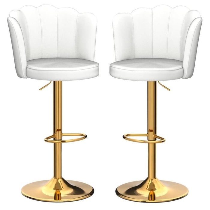 SERENITà Swivel Bar Stools Bar Height Set of 2 Adjustable Upholstered Counter Barstool Velvet Bar Chairs with Back/Gold Base for Kitchen Island/Bar/Cafe - White - Amazingooh Wholesale