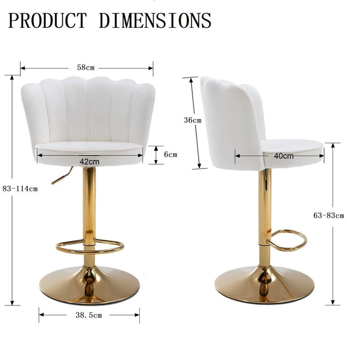 SERENITà Swivel Bar Stools Bar Height Set of 2 Adjustable Upholstered Counter Barstool Velvet Bar Chairs with Back/Gold Base for Kitchen Island/Bar/Cafe - White - Amazingooh Wholesale