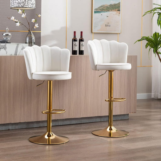 SERENITà Swivel Bar Stools Bar Height Set of 2 Adjustable Upholstered Counter Barstool Velvet Bar Chairs with Back/Gold Base for Kitchen Island/Bar/Cafe - White - Amazingooh Wholesale