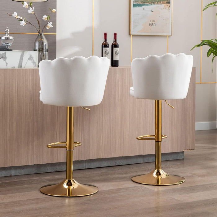 SERENITà Swivel Bar Stools Bar Height Set of 2 Adjustable Upholstered Counter Barstool Velvet Bar Chairs with Back/Gold Base for Kitchen Island/Bar/Cafe - White - Amazingooh Wholesale