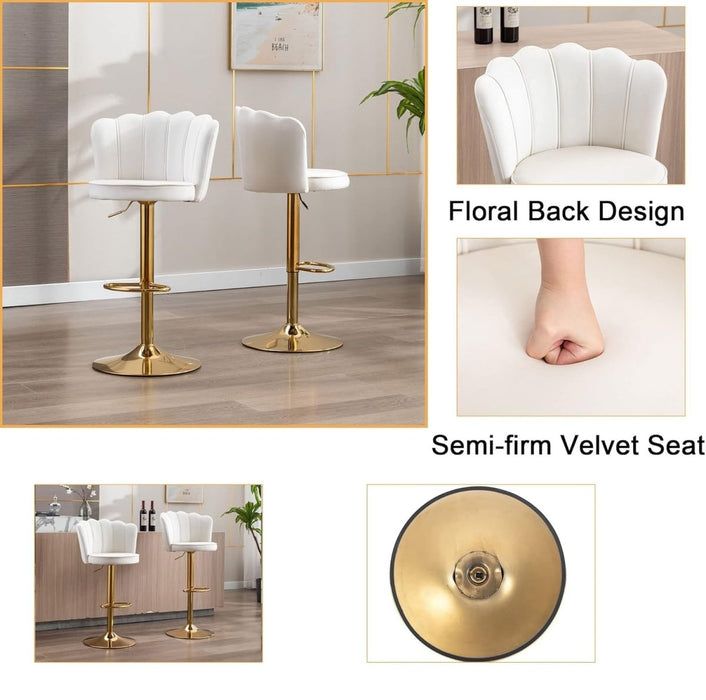 SERENITà Swivel Bar Stools Bar Height Set of 2 Adjustable Upholstered Counter Barstool Velvet Bar Chairs with Back/Gold Base for Kitchen Island/Bar/Cafe - White - Amazingooh Wholesale