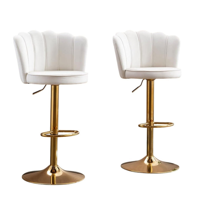 SERENITà Swivel Bar Stools Bar Height Set of 2 Adjustable Upholstered Counter Barstool Velvet Bar Chairs with Back/Gold Base for Kitchen Island/Bar/Cafe - White - Amazingooh Wholesale