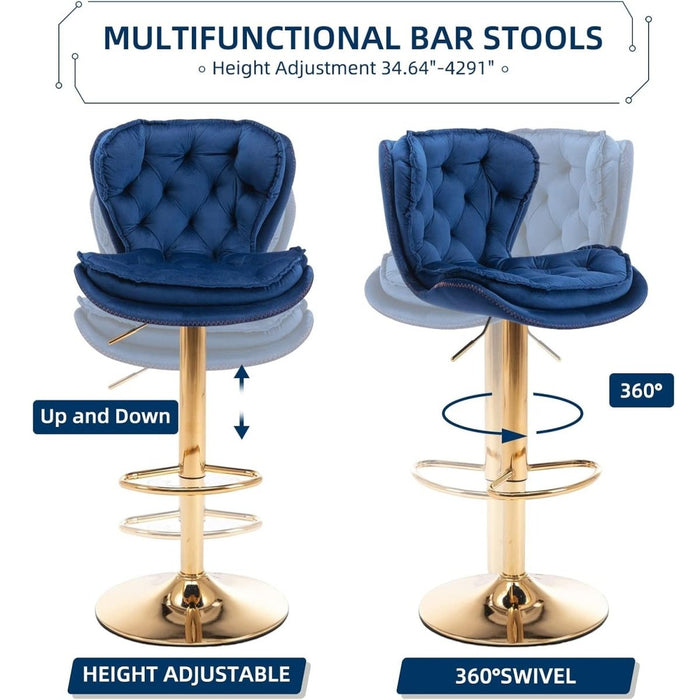 SERENITà Swivel Bar Stools Set of 2 Counter Height Barstools with Back Velvet Upholstered Adjustable Stool Chair Min Century Modern Bar Stool for Kitchen Island (Navy Blue) - Amazingooh Wholesale
