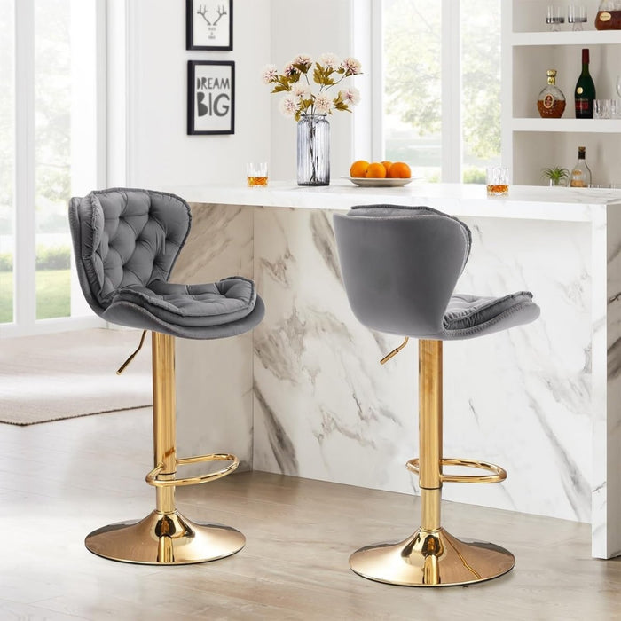 SERENITà Swivel Bar Stools Set of 2 Counter Height Barstools with Back Velvet Upholstered Adjustable Stool Chair Min Century Modern Bar Stool for Kitchen Island (Grey) - Amazingooh Wholesale