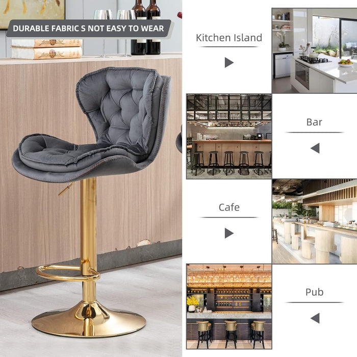 SERENITà Swivel Bar Stools Set of 2 Counter Height Barstools with Back Velvet Upholstered Adjustable Stool Chair Min Century Modern Bar Stool for Kitchen Island (Grey) - Amazingooh Wholesale