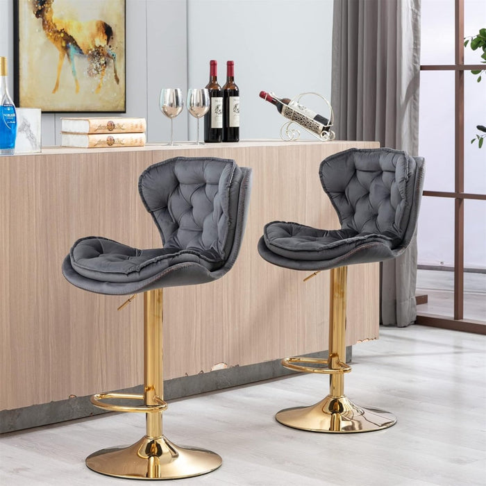 SERENITà Swivel Bar Stools Set of 2 Counter Height Barstools with Back Velvet Upholstered Adjustable Stool Chair Min Century Modern Bar Stool for Kitchen Island (Grey) - Amazingooh Wholesale