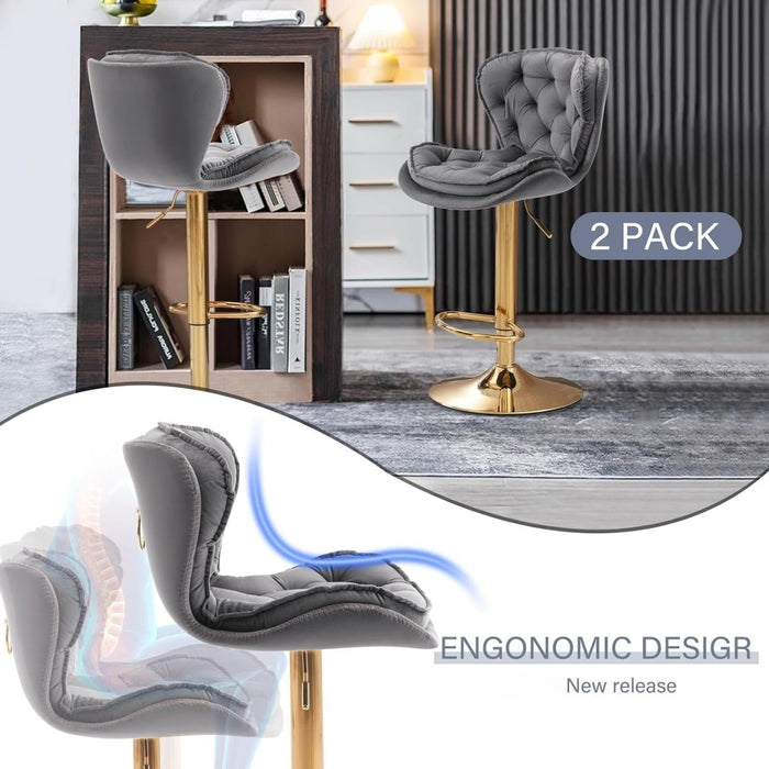 SERENITà Swivel Bar Stools Set of 2 Counter Height Barstools with Back Velvet Upholstered Adjustable Stool Chair Min Century Modern Bar Stool for Kitchen Island (Grey) - Amazingooh Wholesale