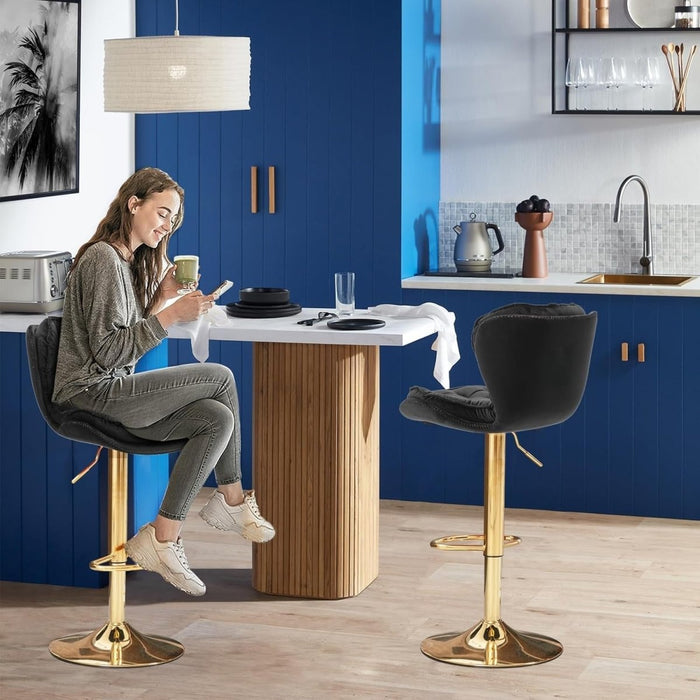 SERENITà Swivel Bar Stools Set of 2 Counter Height Barstools with Back Velvet Upholstered Adjustable Stool Chair Min Century Modern Bar Stool for Kitchen Island (Black) - Amazingooh Wholesale