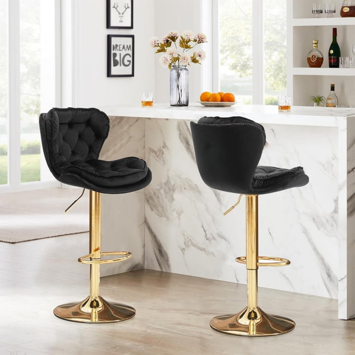 SERENITà Swivel Bar Stools Set of 2 Counter Height Barstools with Back Velvet Upholstered Adjustable Stool Chair Min Century Modern Bar Stool for Kitchen Island (Black) - Amazingooh Wholesale
