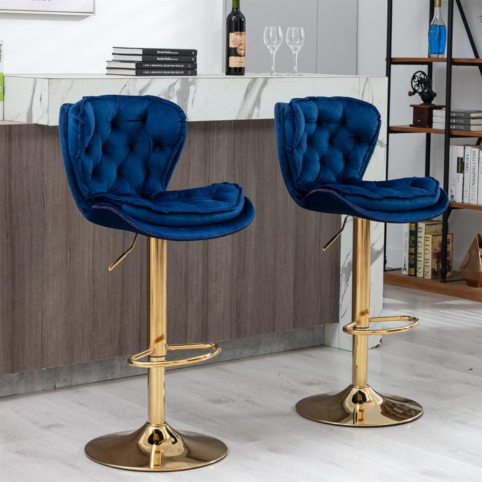 SERENITà Swivel Bar Stools Set of 2 Counter Height Barstools with Back Velvet Upholstered Adjustable Stool Chair Min Century Modern Bar Stool for Kitchen Island (Navy Blue) - Amazingooh Wholesale