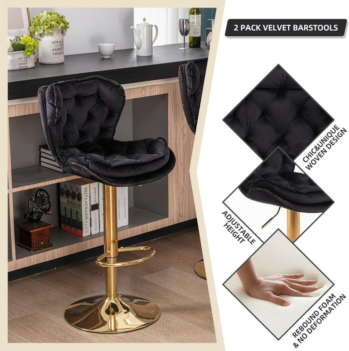 SERENITà Swivel Bar Stools Set of 2 Counter Height Barstools with Back Velvet Upholstered Adjustable Stool Chair Min Century Modern Bar Stool for Kitchen Island (Black) - Amazingooh Wholesale