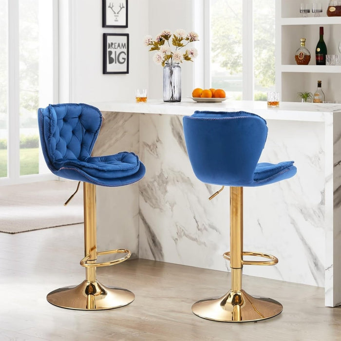 SERENITà Swivel Bar Stools Set of 2 Counter Height Barstools with Back Velvet Upholstered Adjustable Stool Chair Min Century Modern Bar Stool for Kitchen Island (Navy Blue) - Amazingooh Wholesale