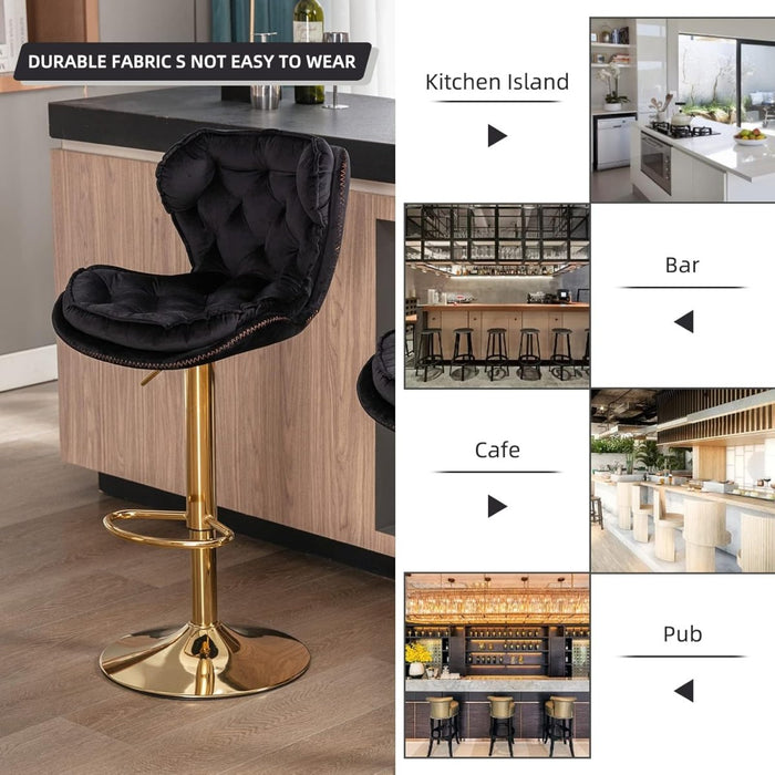 SERENITà Swivel Bar Stools Set of 2 Counter Height Barstools with Back Velvet Upholstered Adjustable Stool Chair Min Century Modern Bar Stool for Kitchen Island (Black) - Amazingooh Wholesale