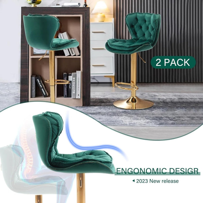 SERENITà Swivel Bar Stools Set of 2 Counter Height Barstools with Back Velvet Upholstered Adjustable Stool Chair Min Century Modern Bar Stool for Kitchen Island (Emerald Green) - Amazingooh Wholesale