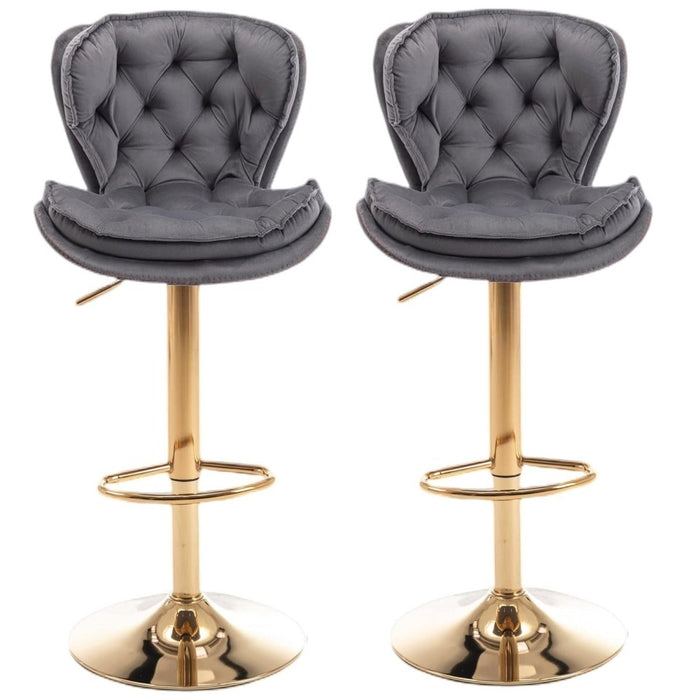 SERENITà Swivel Bar Stools Set of 2 Counter Height Barstools with Back Velvet Upholstered Adjustable Stool Chair Min Century Modern Bar Stool for Kitchen Island (Grey) - Amazingooh Wholesale