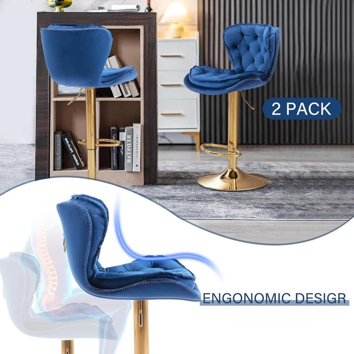 SERENITà Swivel Bar Stools Set of 2 Counter Height Barstools with Back Velvet Upholstered Adjustable Stool Chair Min Century Modern Bar Stool for Kitchen Island (Navy Blue) - Amazingooh Wholesale