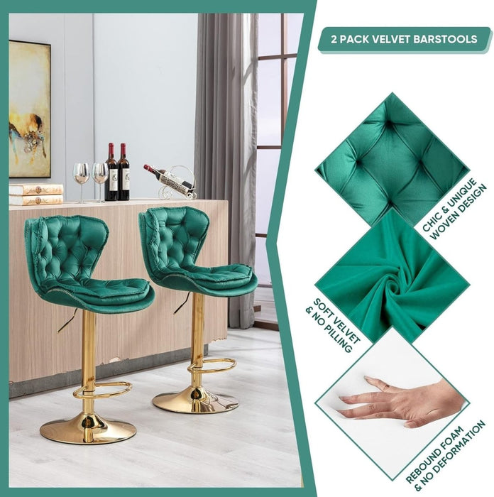 SERENITà Swivel Bar Stools Set of 2 Counter Height Barstools with Back Velvet Upholstered Adjustable Stool Chair Min Century Modern Bar Stool for Kitchen Island (Emerald Green) - Amazingooh Wholesale