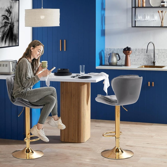 SERENITà Swivel Bar Stools Set of 2 Counter Height Barstools with Back Velvet Upholstered Adjustable Stool Chair Min Century Modern Bar Stool for Kitchen Island (Grey) - Amazingooh Wholesale