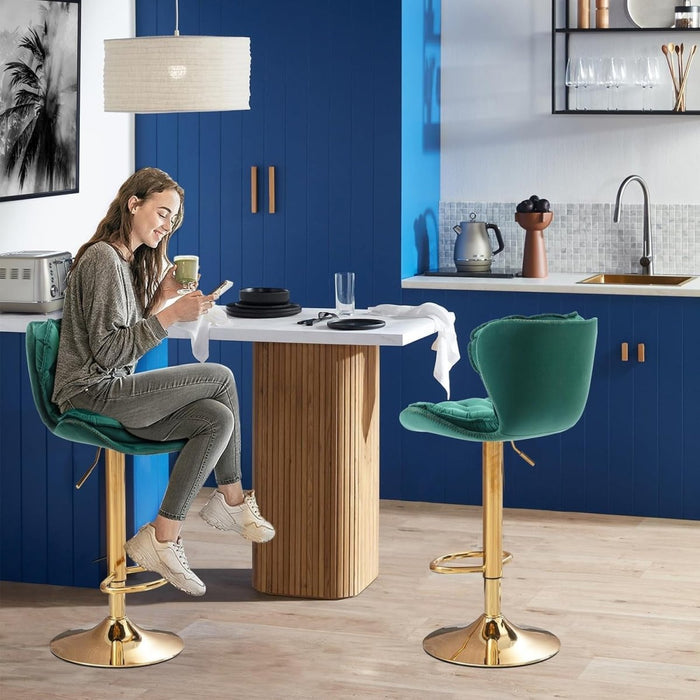 SERENITà Swivel Bar Stools Set of 2 Counter Height Barstools with Back Velvet Upholstered Adjustable Stool Chair Min Century Modern Bar Stool for Kitchen Island (Emerald Green) - Amazingooh Wholesale