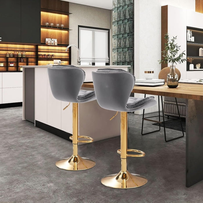 SERENITà Swivel Bar Stools Set of 2 Counter Height Barstools with Back Velvet Upholstered Adjustable Stool Chair Min Century Modern Bar Stool for Kitchen Island (Grey) - Amazingooh Wholesale