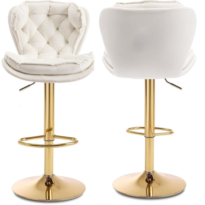 SERENITà Swivel Bar Stools Set of 2 Counter Height Barstools with Back Velvet Upholstered Adjustable Stool Chair Min Century Modern Bar Stool for Kitchen Island (Ivory) - Amazingooh Wholesale