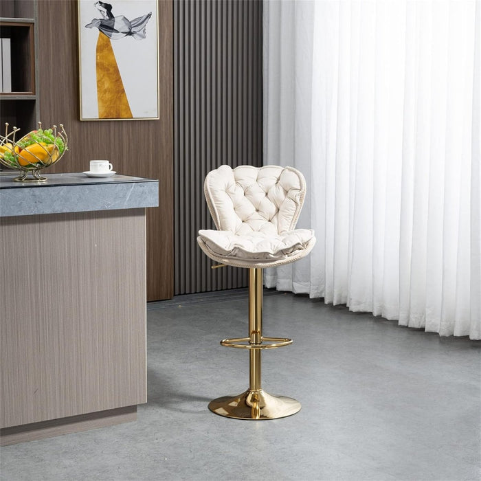 SERENITà Swivel Bar Stools Set of 2 Counter Height Barstools with Back Velvet Upholstered Adjustable Stool Chair Min Century Modern Bar Stool for Kitchen Island (Ivory) - Amazingooh Wholesale