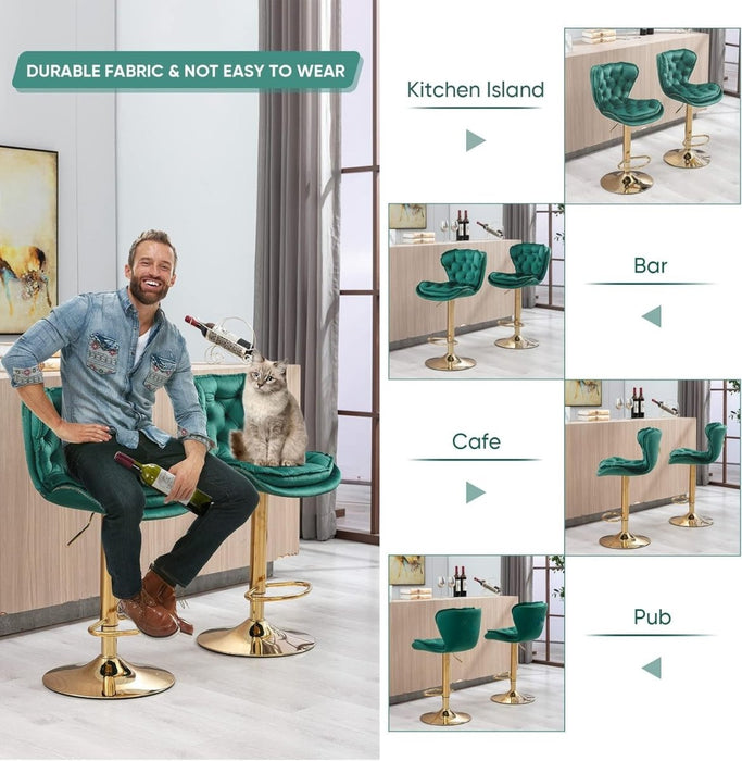SERENITà Swivel Bar Stools Set of 2 Counter Height Barstools with Back Velvet Upholstered Adjustable Stool Chair Min Century Modern Bar Stool for Kitchen Island (Emerald Green) - Amazingooh Wholesale